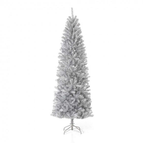 glitzhome Glitzhome 7.5ft Silver Tinsel Artificial Christmas Tree