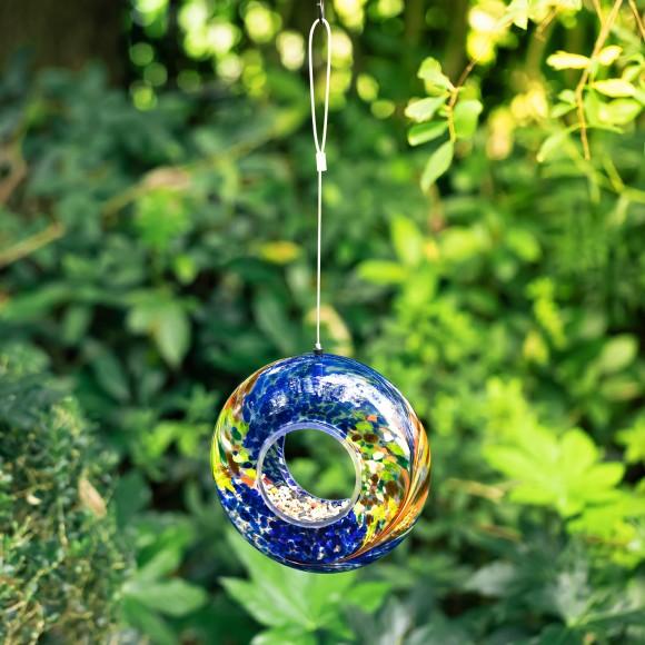 Glitzhome Glitzhome 7.75"D Glass Round Hanging Multi-Color Mosaic Birdfeeder