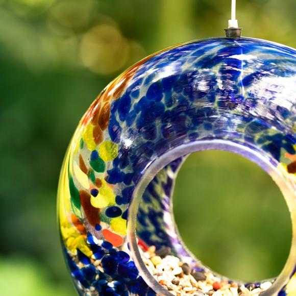 Glitzhome Glitzhome 7.75"D Glass Round Hanging Multi-Color Mosaic Birdfeeder