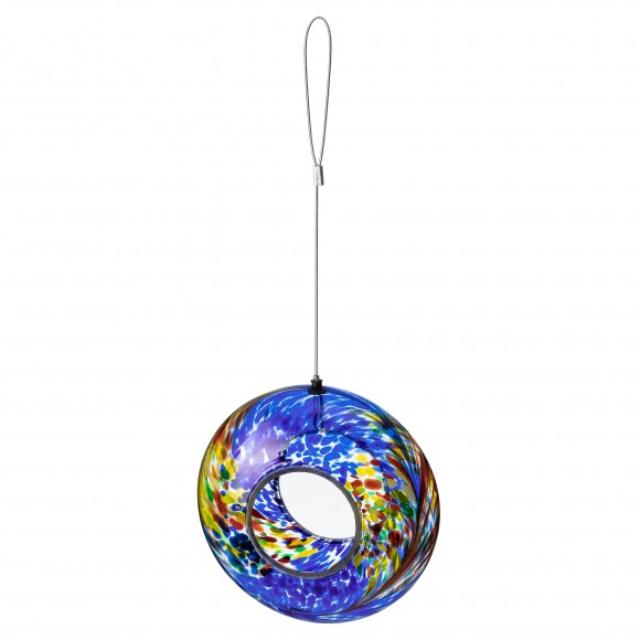 Glitzhome Glitzhome 7.75"D Glass Round Hanging Multi-Color Mosaic Birdfeeder