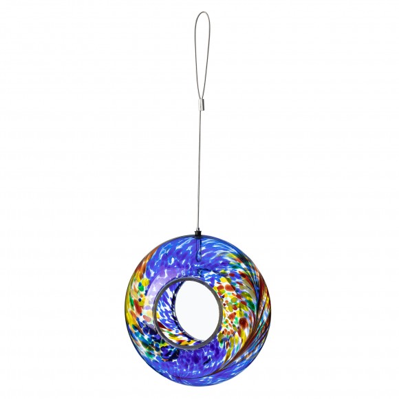 glitzhome Glitzhome 7.75"D Glass Round Hanging Multi-Color Mosaic Birdfeeder