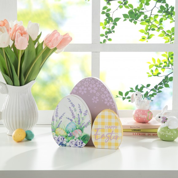 Glitzhome Glitzhome 7.75"H Easter Wooden Eggs Table Decor