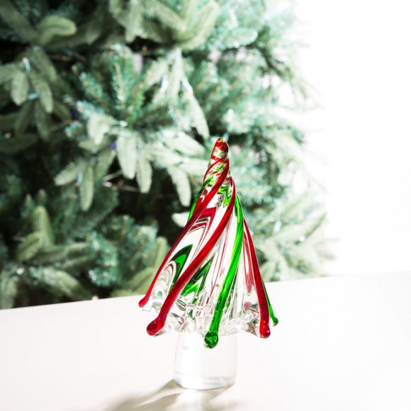 Glitzhome Glitzhome 7.87"H Red/Green Striped Table Decor Glass Christmas Tree