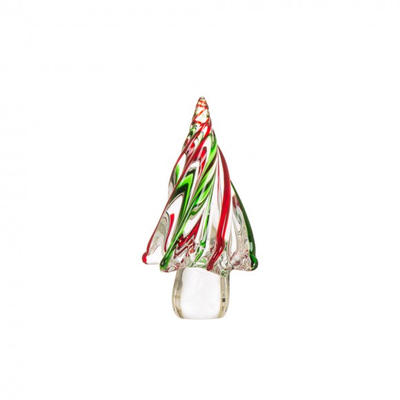glitzhome Glitzhome 7.87"H Red/Green Striped Table Decor Glass Christmas Tree