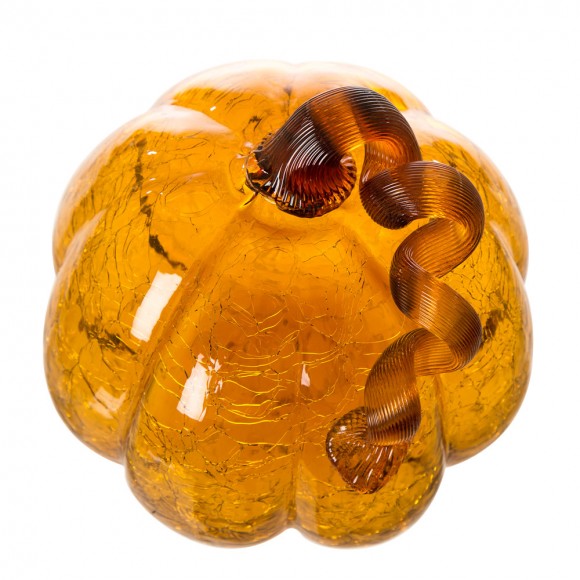 Glitzhome Glitzhome 7.87"L Hand Blown Amber Crackle Glass Pumpkin Decor