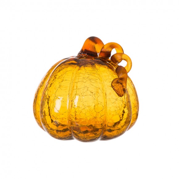 Glitzhome Glitzhome 7.87"L Hand Blown Amber Crackle Glass Pumpkin Decor