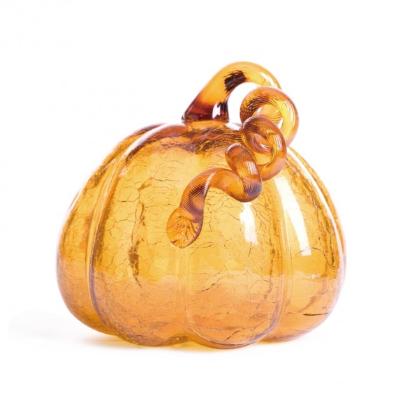 glitzhome Glitzhome 7.87"L Hand Blown Amber Crackle Glass Pumpkin Decor