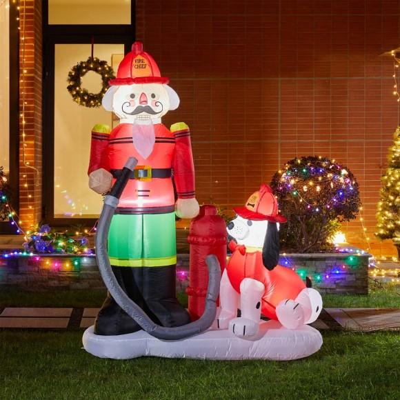 Glitzhome Glitzhome 7 Ft Lighted Inflatable Nutcracker Fire Fighter With Puppy Dog Décor