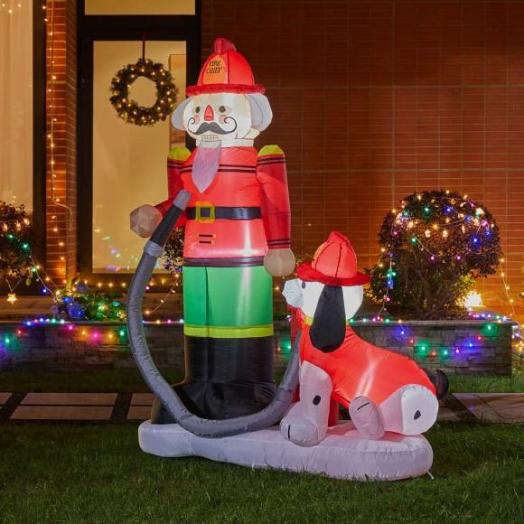 Glitzhome Glitzhome 7 Ft Lighted Inflatable Nutcracker Fire Fighter With Puppy Dog Décor