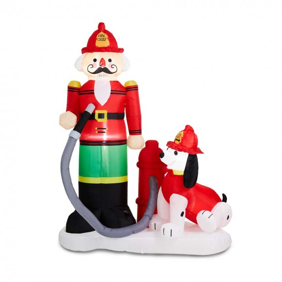 glitzhome Glitzhome 7 ft Lighted Inflatable Nutcracker Fire Fighter with Puppy Dog Décor