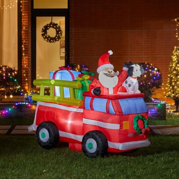 Glitzhome Glitzhome 7 Ft Lighted Inflatable Santa In Truck Décor
