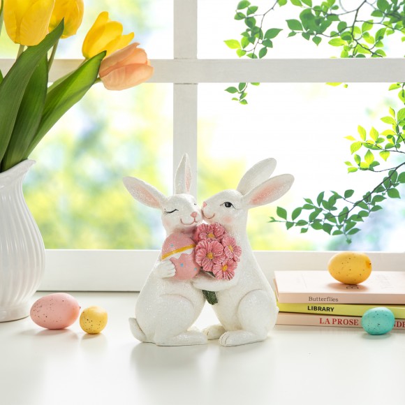 Glitzhome Glitzhome 7"H Easter Loving Bunny Resin Table Decor
