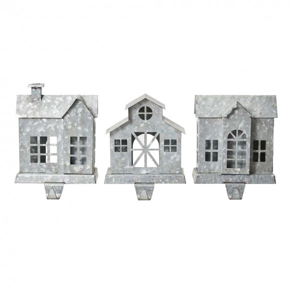 glitzhome Glitzhome 7"H Galvanized House Stocking Holders Set of 3