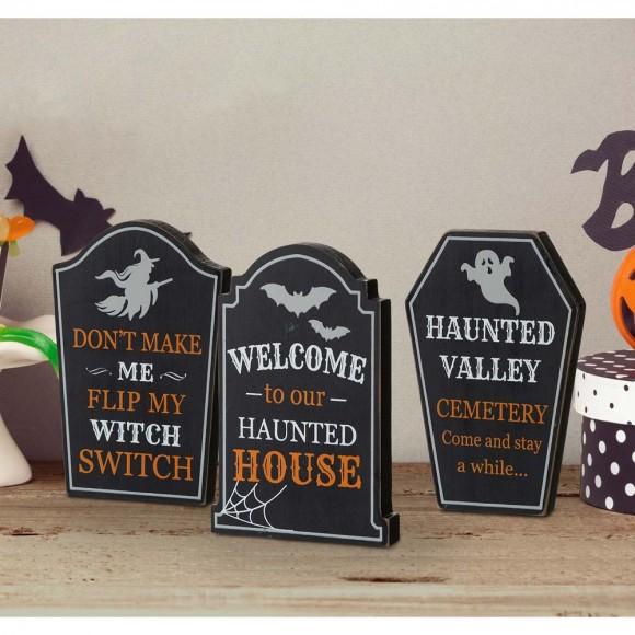 Glitzhome Glitzhome 7"H Halloween Wooden Tombstone Table Sign Decor Set Of 3