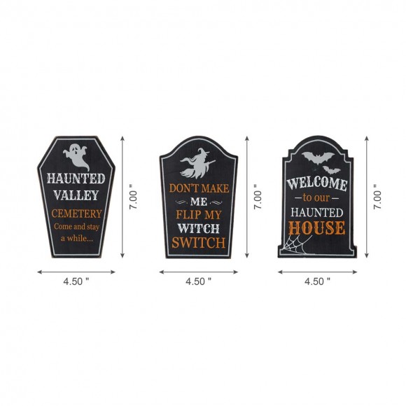 Glitzhome Glitzhome 7"H Halloween Wooden Tombstone Table Sign Decor Set Of 3