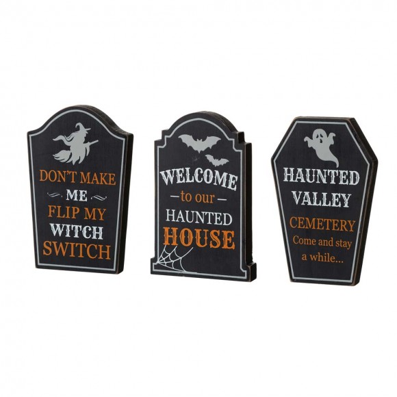 Glitzhome Glitzhome 7"H Halloween Wooden Tombstone Table Sign Decor Set Of 3