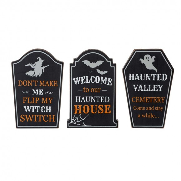 glitzhome Glitzhome 7"H Halloween Wooden Tombstone Table Sign Decor Set of 3
