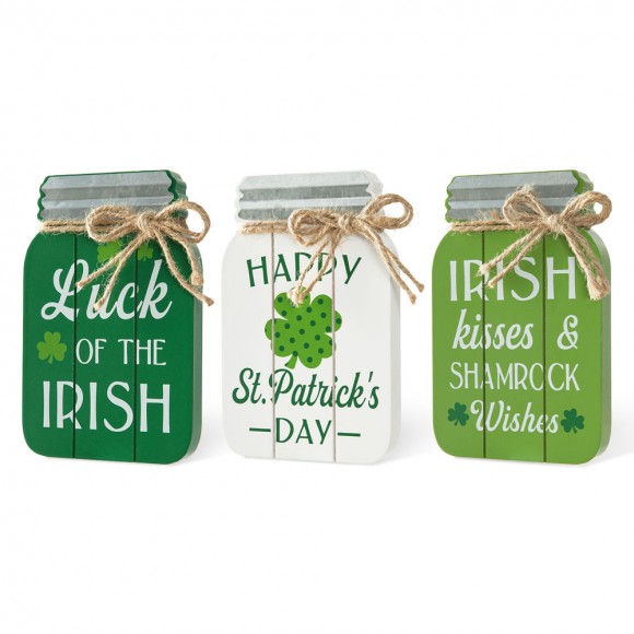 glitzhome Glitzhome 7"H Set of 3 St. Patrick's Wooden Mason Jar Table decor