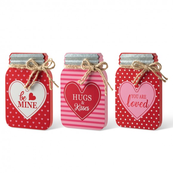 glitzhome Glitzhome 7"H Set of 3 Valentine's Wooden Mason Jar Table Decor