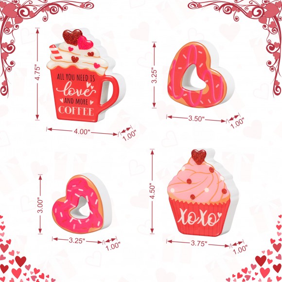 Glitzhome Glitzhome 7"H Set Of 4 Valentine's Epoxy Wooden Cup Cakes And Heart Table Tiered Tray Set