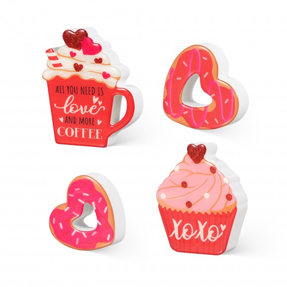 glitzhome Glitzhome 7"H Set of 4 Valentine's Epoxy Wooden Cup Cakes and Heart Table Tiered Tray Set