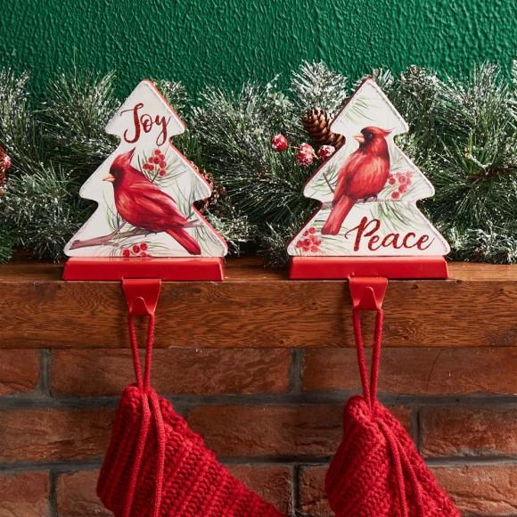 Glitzhome Glitzhome 7"H Wooden Christmas Cardinal Stocking Holders Set Of 2