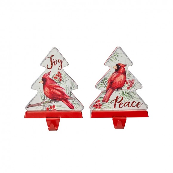 glitzhome Glitzhome 7"H Wooden Christmas Cardinal Stocking Holders Set of 2