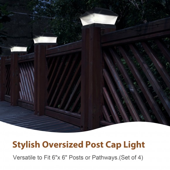 Glitzhome Glitzhome 7"L Set Of 4 Black Solar Powered LED Fence Post Cap Light (KD)