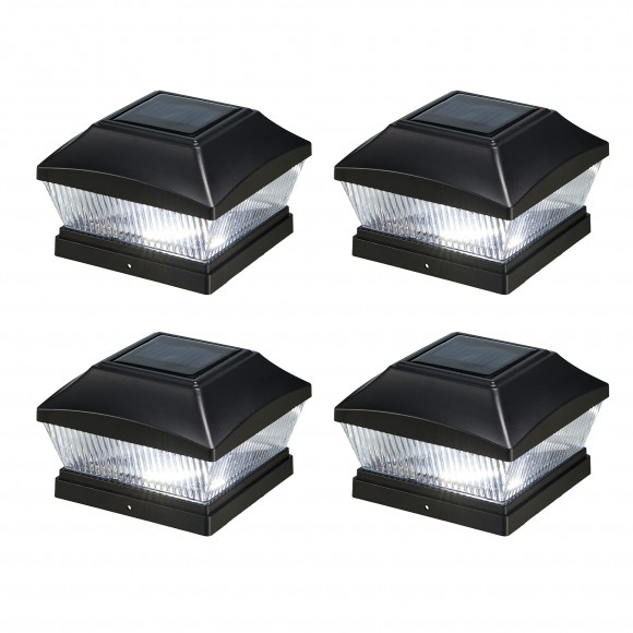 glitzhome Glitzhome 7"L Set of 4 Black Solar Powered LED Fence Post Cap Light (KD)