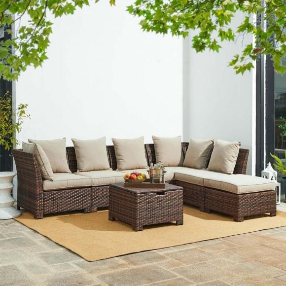 Glitzhome Glitzhome 7-Piece Outdoor Patio All-Weather Brown Wicker Sectional Sofa Set