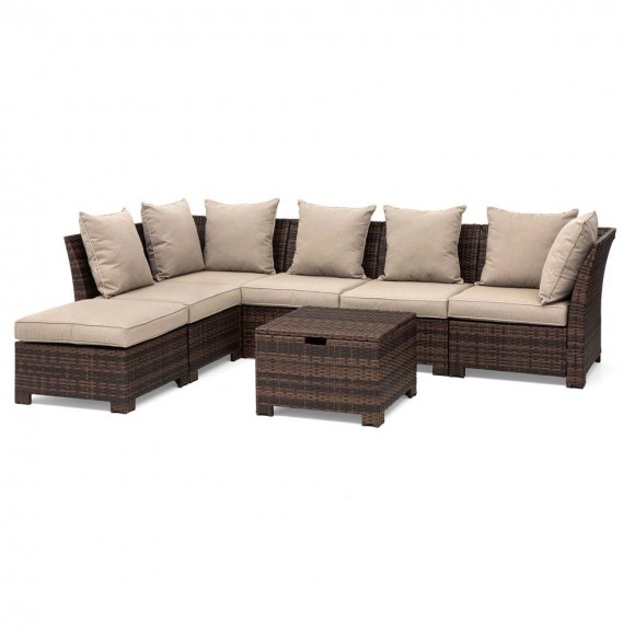 glitzhome Glitzhome 7-Piece Outdoor Patio All-Weather Brown Wicker Sectional Sofa Set