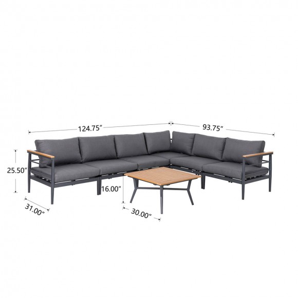 Glitzhome Glitzhome 7-Piece Outdoor Patio Black Aluminum Sectional Conversation Sofa Set With Cushions