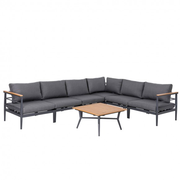 glitzhome Glitzhome 7-Piece Outdoor Patio Black Aluminum Sectional Conversation Sofa Set with Cushions