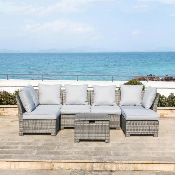 Glitzhome Glitzhome 7-Piece Outdoor Patio Wicker Sectional Conversation Sofa Set With Cushions