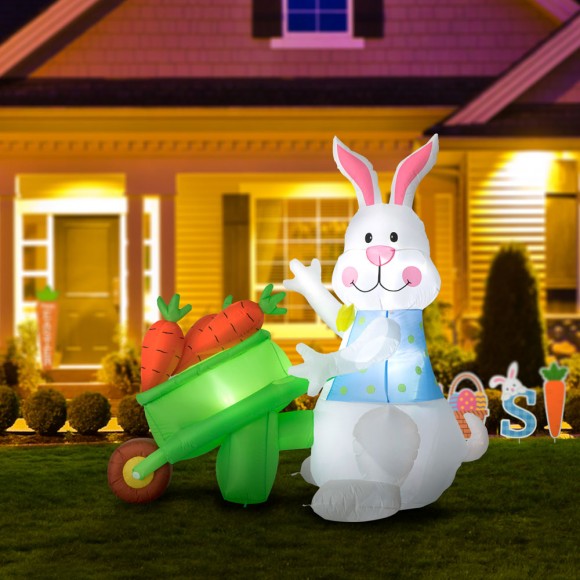 Glitzhome Glitzhome 72.75"L Easter Lighted Bunny Wheel Barrow Inflatable Decor