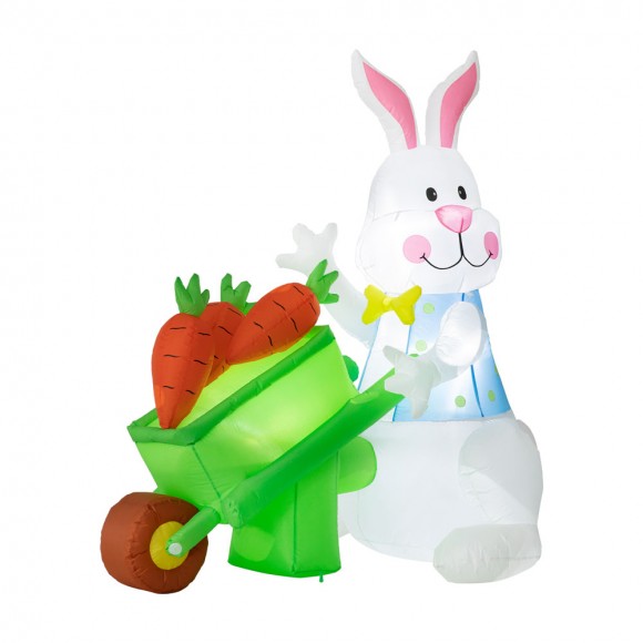 Glitzhome Glitzhome 72.75"L Easter Lighted Bunny Wheel Barrow Inflatable Decor