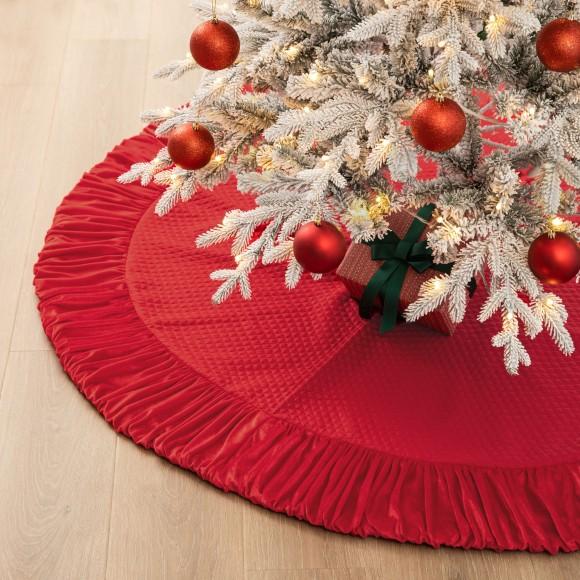 Glitzhome Glitzhome 72"D Oversized Deluxe Red Velvet Ruffled Christmas Tree Skirt