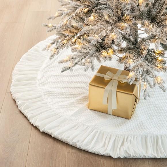Glitzhome Glitzhome 72"D Oversized Deluxe White Velvet Ruffled Christmas Tree Skirt