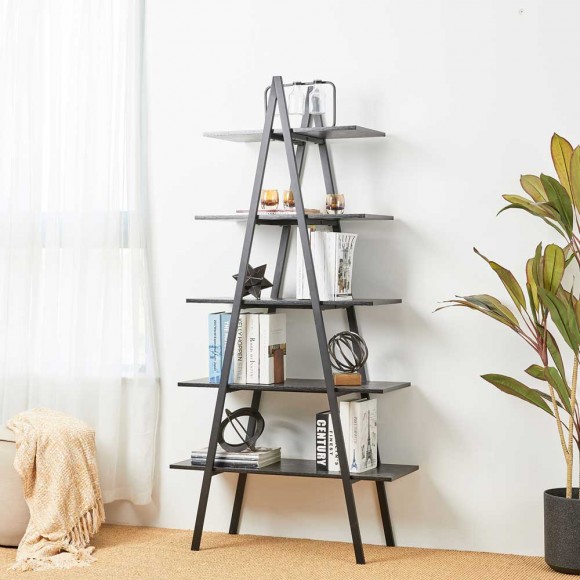 Glitzhome Glitzhome 72"H Modern Industrial Black Wood/Metal 5-Tier "A" Frame Bookcases & Shelves
