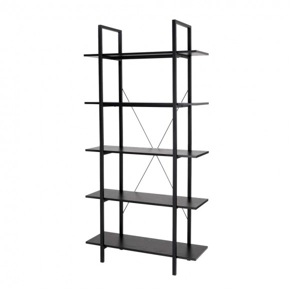 glitzhome Glitzhome 72"H Modern Industrial Black Wood/Metal 5-Tier Bookcases & Shelves
