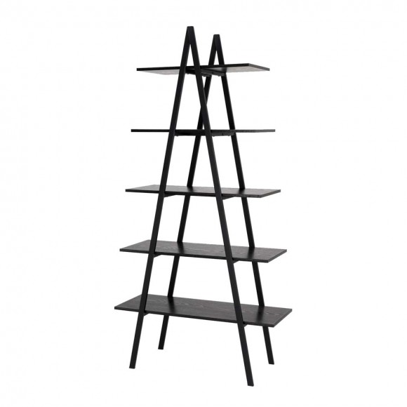 glitzhome Glitzhome 72"H Modern Industrial Black Wood/Metal 5-Tier "A" Frame Bookcases & Shelves