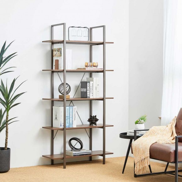 Glitzhome Glitzhome 72"H Modern Industrial Brown Wood/Metal 5-Tier Bookcases & Shelves