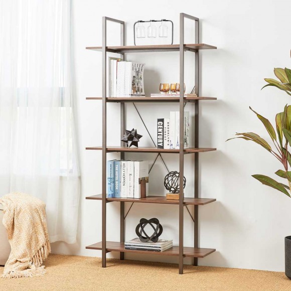 Glitzhome Glitzhome 72"H Modern Industrial Brown Wood/Metal 5-Tier Bookcases & Shelves