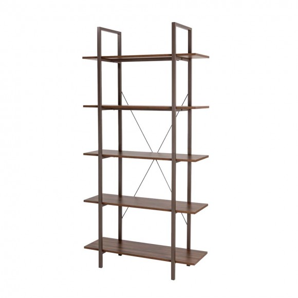 glitzhome Glitzhome 72"H Modern Industrial Brown Wood/Metal 5-Tier Bookcases & Shelves
