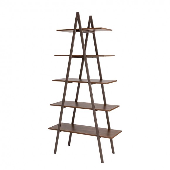 glitzhome Glitzhome 72"H Modern Industrial Brown Wood/Metal 5-Tier "A" Frame Bookcases & Shelves