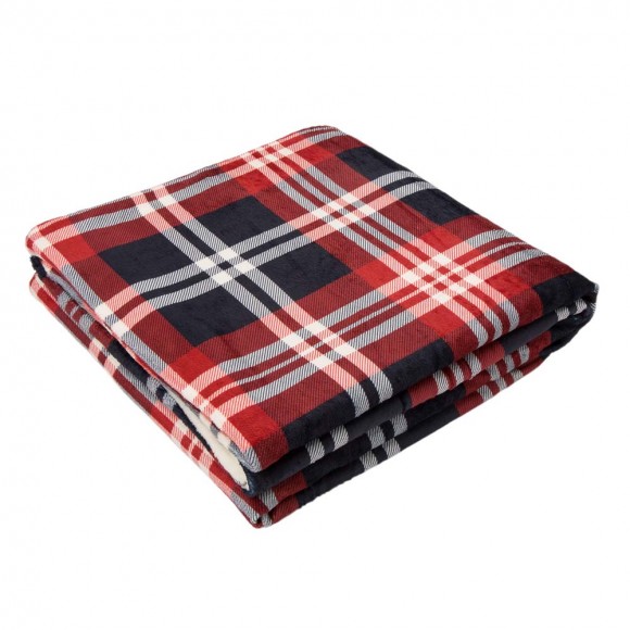 glitzhome Glitzhome 72"L*48"W Flannel Red/Blue/White Plaid Reversible Duvet Cover