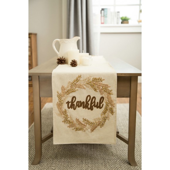 Glitzhome Glitzhome 72"L Embroidered Thankful Table Runner