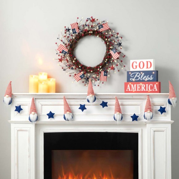 Glitzhome Glitzhome 72"L Fabric Patriotic Gnome Garland