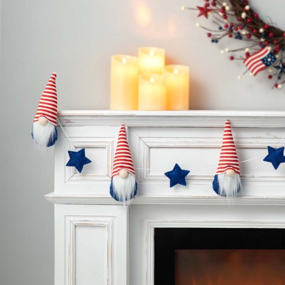 Glitzhome Glitzhome 72"L Fabric Patriotic Gnome Garland
