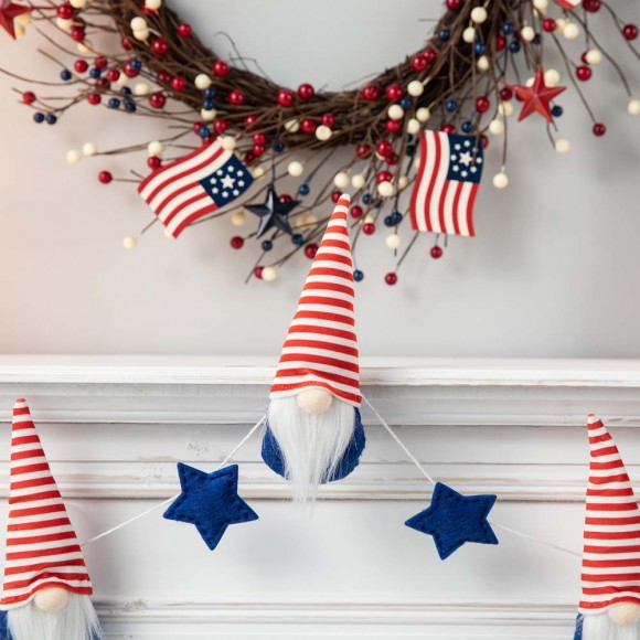 Glitzhome Glitzhome 72"L Fabric Patriotic Gnome Garland